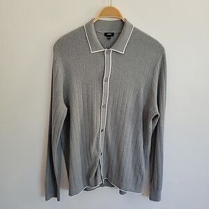 Express Button Up Cardigan Sweater Large Gray Ribbed Minimalist Preppy Retro